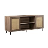 Walker Edison Adelaide Coastal Rattan-Door TV Stand for TVs up to 60 Inches, 58 Inch, Driftwood