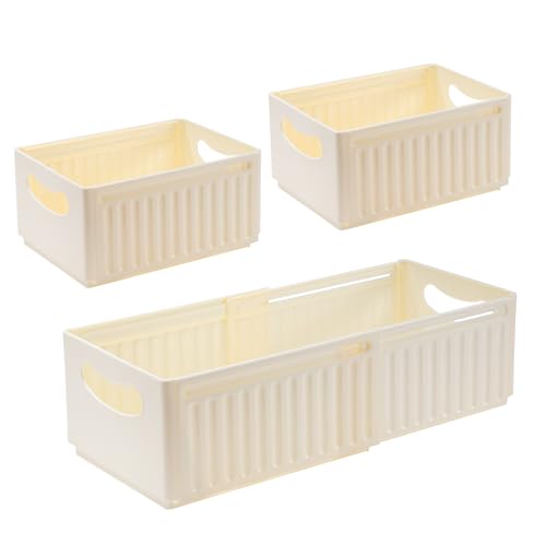 Caja De Almacenamiento Para Hogar Cajas Organizadoras De Plastico Sin Tapa Con Asa Organizador De Nevera Cajas Plegables De Almacenamiento Para Baño Cocina Armario Oficina 3 Piezas 47.5×28×20cm