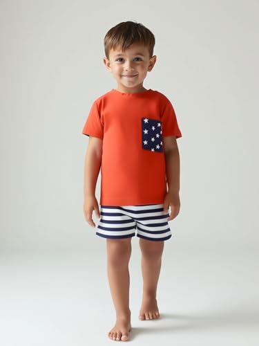 Image of Boys 2pc Shorts Set Outfit Short Sleeve Shirt with Classic Applique Print and Shorts