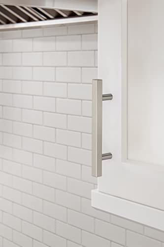 Image of Amerock 25 Pack 3-3 /4 inch Bar Pulls Square Satin Nickel Drawer Pull | 3-3 /4 inch (96mm) Center-to-Center Mounting Distance and 6-1 /16 inches Overall Length, Durable Zinc Cabinet Hardware