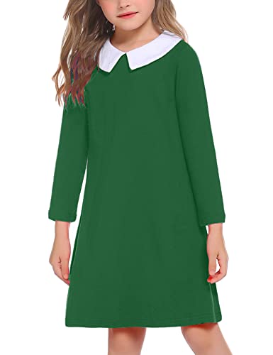Image of Arshiner Girls Long Sleeve Vintage Peter Pan Collar T-Shirt Dress Age 4-13 Years