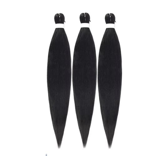 Extensiones de cabello trenzado preestirado, trenzas de caja sin nudos Jumbo de 24 pulgadas, 3 mechones, pelo Yaki trenzado de ganchillo sintético(1B)