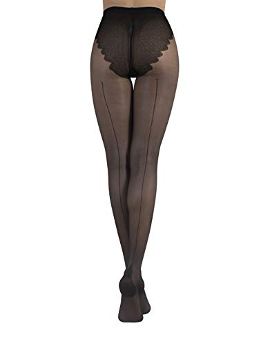 COLLANT CON RIGA POSTERIORE | CALZE DONNA SEXY | CALZA VELATA | NERO SEMITRASPARENTE | S M L XL | (3 - M)