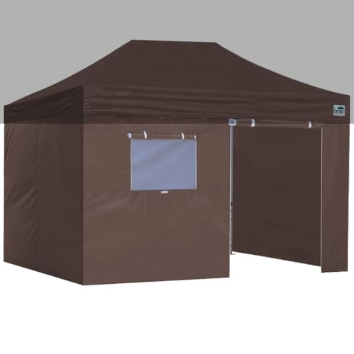 Eurmax USA Full Zippered Walls for 10 x 15 Easy Pop Up Canopy Tent,Enclosure Sidewall Kit with Roller Up Mesh Window and Door 4 Walls ONLY,NOT Including Frame and Top（Cocoa）