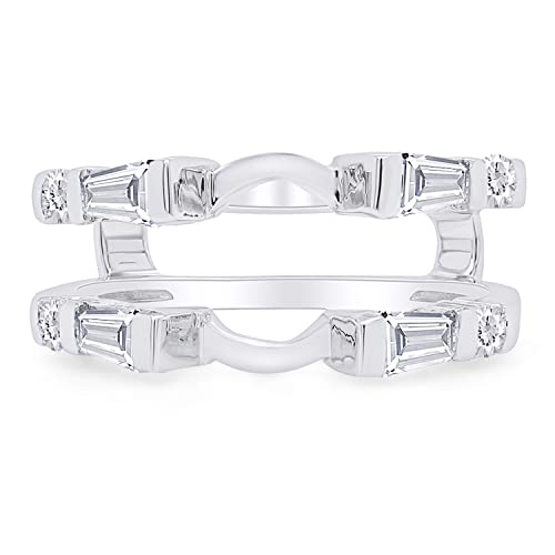 3/4 Carat Baguette & Round White Cubic Zirconia Enhancer Guard Ring In 10K Solid Gold (0.75 Cttw)4