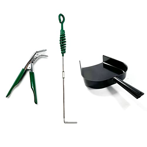 KAMaster Charcoal Grill Ash Tool Set Compatible with Big Green Egg Accessories,Ash Pan+Rake+Grill Grate Lifter Charcoal Kamado Grill Cleaning Tools for KamadoJoe,Primo,Weber and Other Charcoal Grill
