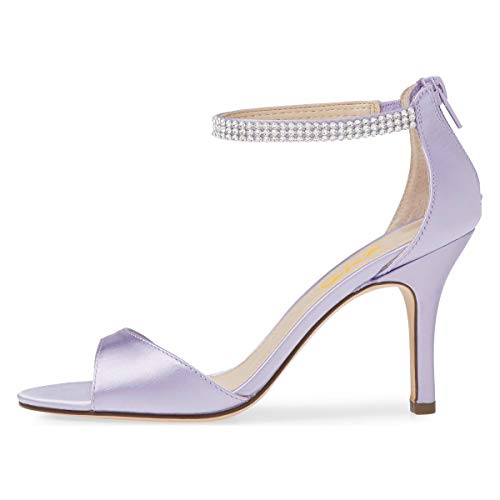 XYD Women Open Toe Rhinestones Ankle Strap Thin High Heels Satin Evening Dress Sandals Size 12 Lavender - Image 3