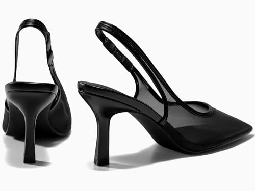 Image of Coutgo Womens Mesh Slingback Kitten Heels Pointed Toe Low Heel Pumps Sexy Dress Shoes