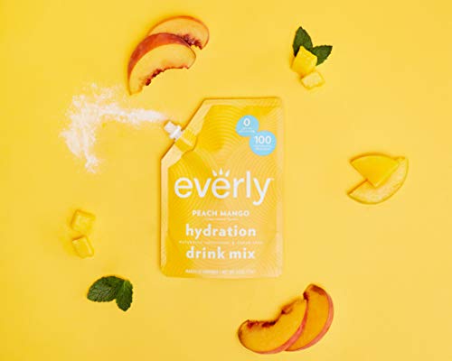 Everly Hydration - Drink Mix Powder, Sugar Free, Natural Sweeteners (Stevia & Organic Erythritol), No Calories, Keto Diet, Water Flavoring and Water Enhancer – Pouch, 30 servings (Peach Mango)