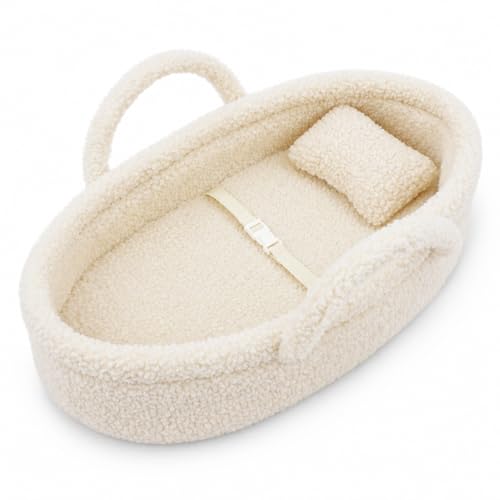Lullaberry Lit de rêve douillet pour poupée - Porte-poupée portable - Convient pour les poupées American Girl ou les ours en peluche jusqu'à 36 cm - Blanc