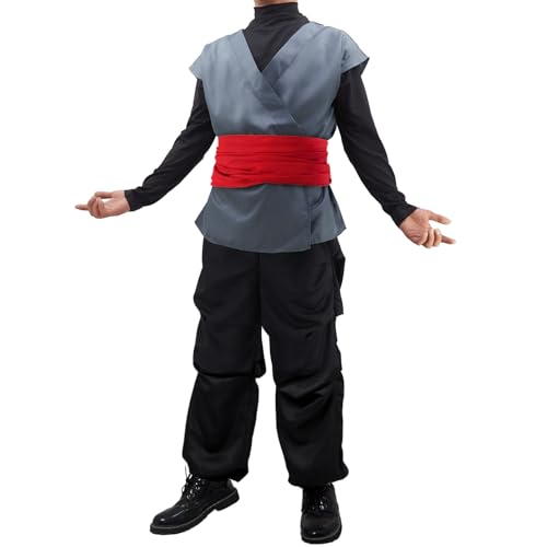 Anime Kung Fu Cosplay Costume Set Black and Gray Uniform with Red Belt Halloween Full Outfit (Medium)