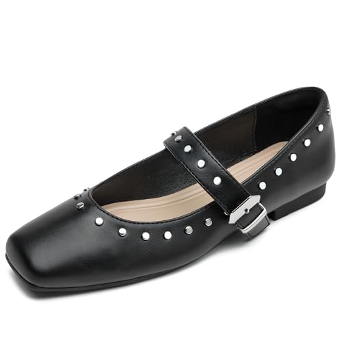 Women Mary Jane Shoes, Studded Flats, Slip On Ankle Strap Dress Flat Shoes