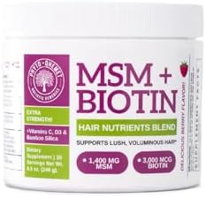 Qhemet Biologics MSM + Biotin Hair Nutrient Blend – Hair Vitamins Powder to Support Lush Volume – Bamboo Silica & Vitamins D3 + B12 for Hair Health – Jumpstart Your Rapid Hair Growth Journey (8.5 oz)