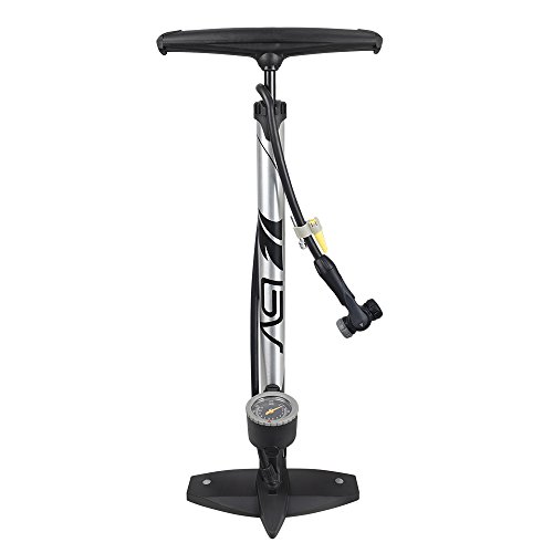 Image of BV Bicycle Pump Durable Bike Floor Pump 17 /24 inch Smart Valve Head, 160 psi, Automatically Reversible Presta and Schrader (Regular - Silver)