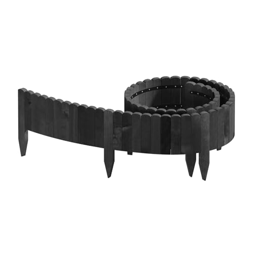 WOLTU Rasenkante, Beeteinfassung Holz, Beetumrandung 203x20 cm, Flexibler Rollborder, Gartenpalisade, Mähkante, Umzäunung für Garten, Anthrazit