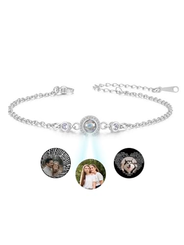 AllerPierce Personalised Photo Bracelet Gifts for Women Girls Custom Projection Bracelet with Picture Inside Personalised Bracelets Jewellery Gift for Women Mum Girlfriend Christmas Birthday - Silver