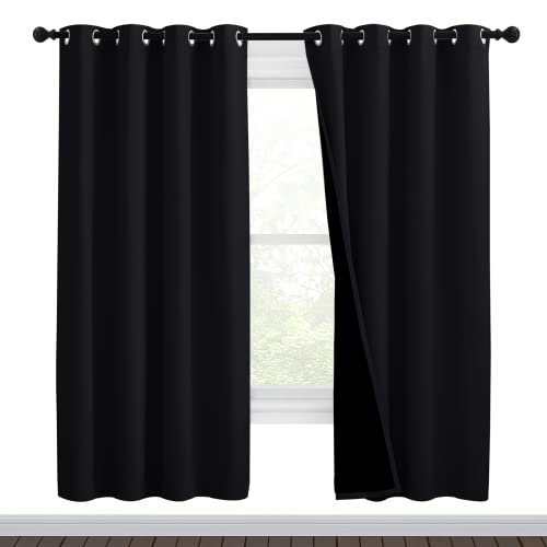 Image of NICETOWN High-End Thermal Curtains, Full Blackout Curtains 72 Inches Long for Dining Room, Soundproof Window Treatment Drapes for Hall Room, Black, 46 inch Wide Per Panel, Set of 2 Panels
