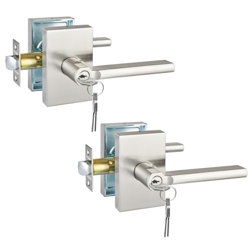 NEWBANG Keyed Entry Lever Lock for Exterior Door and Front Door with Brushed Nickel Heavy Duty Lever?MDC894-SN-ET-2P