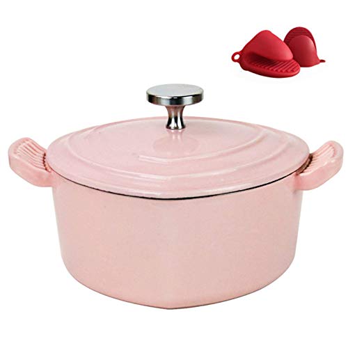 Casserole Dish ZYF Heart Shaped Dutch Oven, Enameled Cast Iron Dutch Oven Bread Baking Pot with Lid, Cast Iron Casserole Pan for Cooking, Baking and Basting,Purple (Color : Pink)