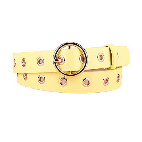 Porbbow Ceinture en PU non perforante avec boucle ronde, décoration à œillets - Jaune - Taille Unique Cover