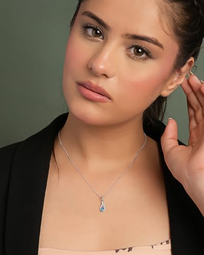 Image of Clara 925 Sterling Silver Blue Pendant Necklace with Chain | Platinum Plated |Minimal Daily Wear | Gift for Women & Girls