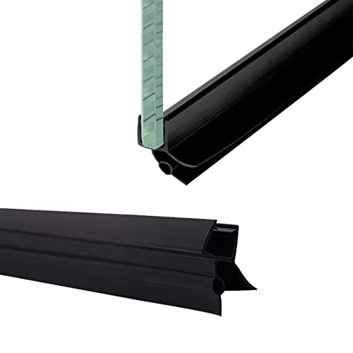 Queenbox 2-Pack 19.6In Frameless Shower Door Seal For 1/4" Glass Door Sweep Bottom Seal Strip With Drip Rail Stop Shower Leak, Black #TOP9