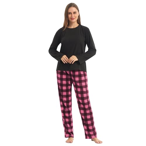 LANBAOSI Buffalo Plaid Pajamas Womens Fleece Pajama Sets 2 Piece Long Sleeve Sleepwear Christmas Pajamas Women Ultra-Soft Pjs Pijamas