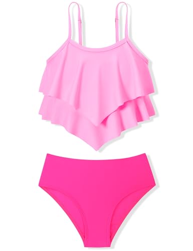 oklady Girls Swimsuit 2 Piece Bikini Set Tiered Ruffled Bathing Suit Adjustable Straps Girls' Swimwear