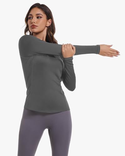 Image of Womens Long Sleeve Compression Shirts Sun Protection Workout Underscrubs | UPF 50+ breathable UV SPF rash guard, Moisture wicking dry fit cooling undershirt, Snug stretch tops for gym & daily wear