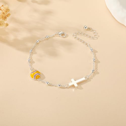 Image of Softball /Volleyball /Soccer /Basketball Football Bracelet for Girls Women, 14K Gold Plated Cross Link Chain Sport Accessories Christian Jewelry Gifts for Teens Team Coach Players