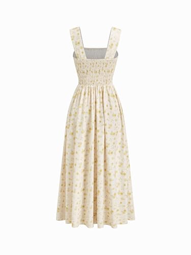 Image of CIDER Womens Floral Smocked Dresses Square Neck Long Midi Sundress | A Line, Sleeveless, Summer Outfits