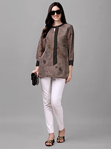 Image of Gufrina Women's Georgette Apple Cut Short Kurti with Long Puff Sleeves Western Style Keyhole Neck Solid Pattern Regular Fit and Mid Thigh Length