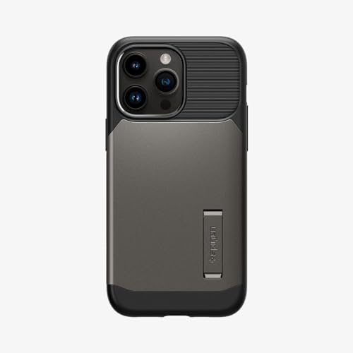 Coque iPhone 14 Pro Max Spigen Slim Armor MagFit en gris acier