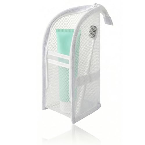 Standing Toiletry Bag Portable Lightweight Travel Toiletry Bag Mesh Large Capacity Cosmetic Waterproof Bag Foldable Clear Hanging Travel Toiletry Bag Cosmetic Organiser Storage(White)