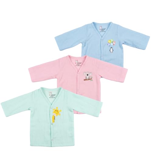 Image of ZAMB-BO 100% Muslin Cotton Baby Jabla Pack of 3 | Front Open Newborn Shirt | Soft Breathable Clothes for Infant Boys & Girls