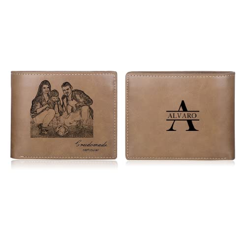 Image of Gifts for Men Personalized Custom Photo Wallets for Men Engraved Picture & Initial Name Wallets for Men Customized Gifts for Fathers Day