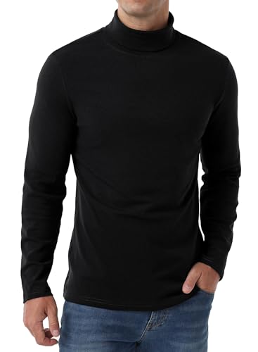 QIXING Tops térmicos de manga larga para hombre, cuello alto, camisas térmicas de invierno para hombre (gris claro, S), Negro , S
