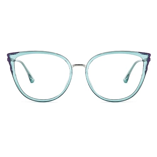 Image of Zeelool Cat Eye Eyeglasses Frame for Women Men Non-prescription Clear Lens ZJGX338746-06 Green