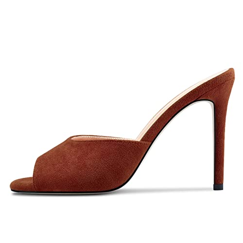 Image of TNYNFBEB Women Stiletto High Heel Peep Open Toe Sandals Slingback Slip-on Wedding Office Cute Basic Classic 3.9 Inches Heels
