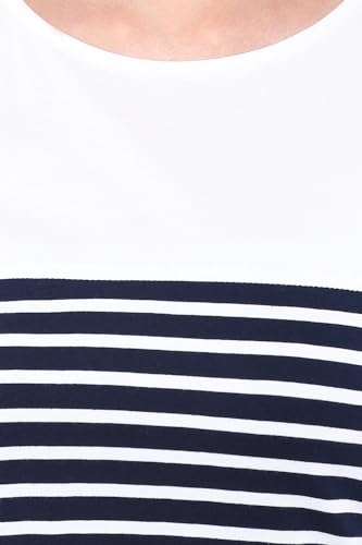 Image of Miss Chase Women's Navy Blue and White Round Neck Half Sleeves Striped Cold Shoulder Top