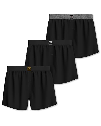 Pierre Calvini Mens Boxers Loose Fit - Soft Jersey Cotton Mens Underwear - Breathable Lightweight & Tag-Free Mens Boxer Shorts with Stay-Put Waistband for All-Day Comfort - 3 Pk - Black - Large