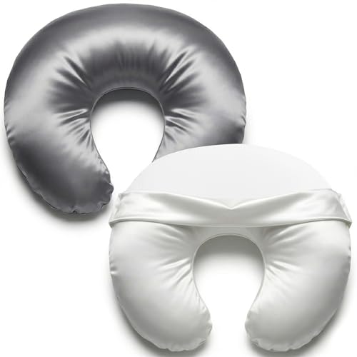 Image of Pro Goleem Satin Nursing Pillow Cover 2 Pack Soft Silk Feeling Feeding Pillow Slipcover for Breastfeeding Moms Fits Standard Infant Nursing Pillow or Positioner Gray and White