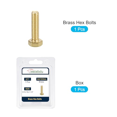 Image of METALLIXITY Hex Head Screw Bolt (5 /16-18x1-1 /4 inch) 1Pcs, Brass Fully Threaded Solid Brass Hex Bolts Machine Screws - for Machinery Repair