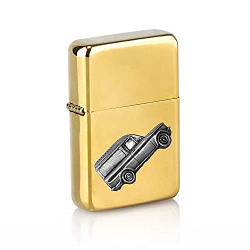 Briquet à essence doré Commer Imp Van idée cadeau avec motif effet étain et capot à rabat