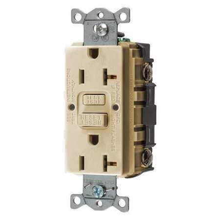 GFRST20I 1-Phase Decorator Duplex Self-Test GFCI Receptacle, 125 VAC, 20 A, 2 Poles, 3 Wires, Ivory