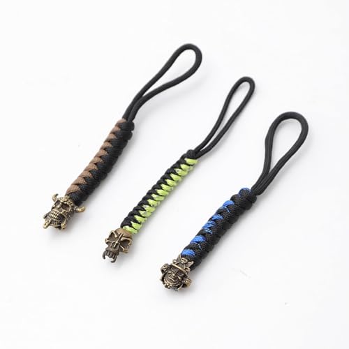 Tactical Paracord Knife Lanyard with Beads, Keychains, Black, 3 Pcs