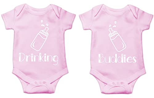 CBTwear Drinking Buddies - Matching Twin Babies - Baby Clothes - Funny Newborn Bodysuit Outfits for Boys and Girls (6 Months Pink)
