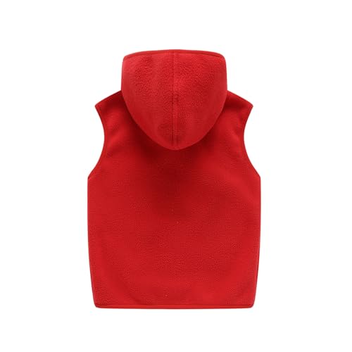 LittleSpring Girls Fleece Vest with Hood Toddler Girl Sleeveless Zip Up Jackets 4T Outerwear Vests Red Black Color Block2