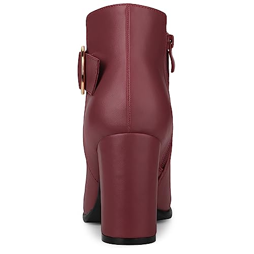 Allegra K Women's Round Toe Circle Buckle Chunky Heels Ankle Boots3