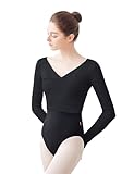 Avrigirl Knitted Ballet Wrap Tops Shirts Long Sleeve Pullover Dance Sweaters Overalls for Leotards, Black-crop Sweater, X-Small
